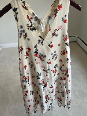 Club Monaco Cream One-Shoulder Floral Dress with Red & Navy Accents